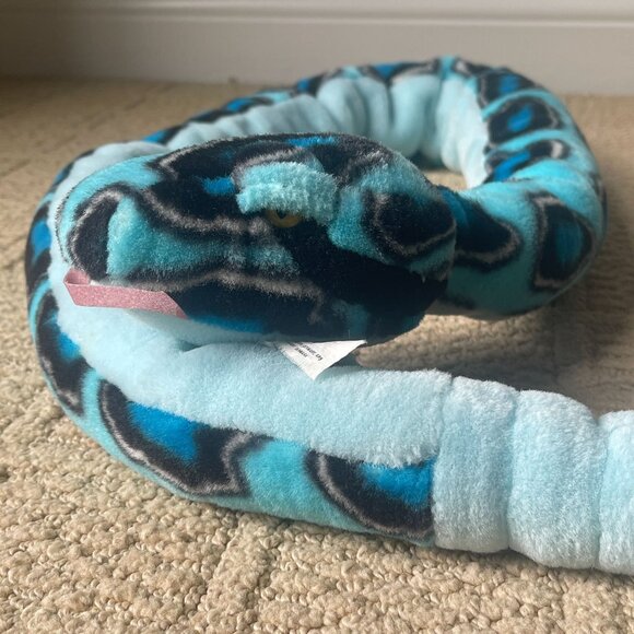 Blue Snake Plush 53" Jumbo Rattlesnake Tail Rattles! Stuffed Animal Toy by K&M - Picture 2 of 3